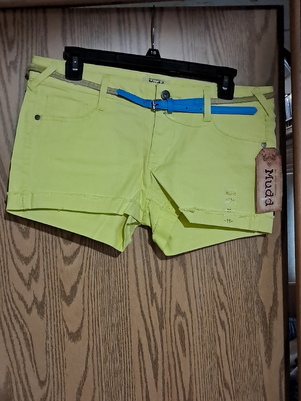 Mudd Neon Yellow Denim Shorts with Blue Belt Sz 11